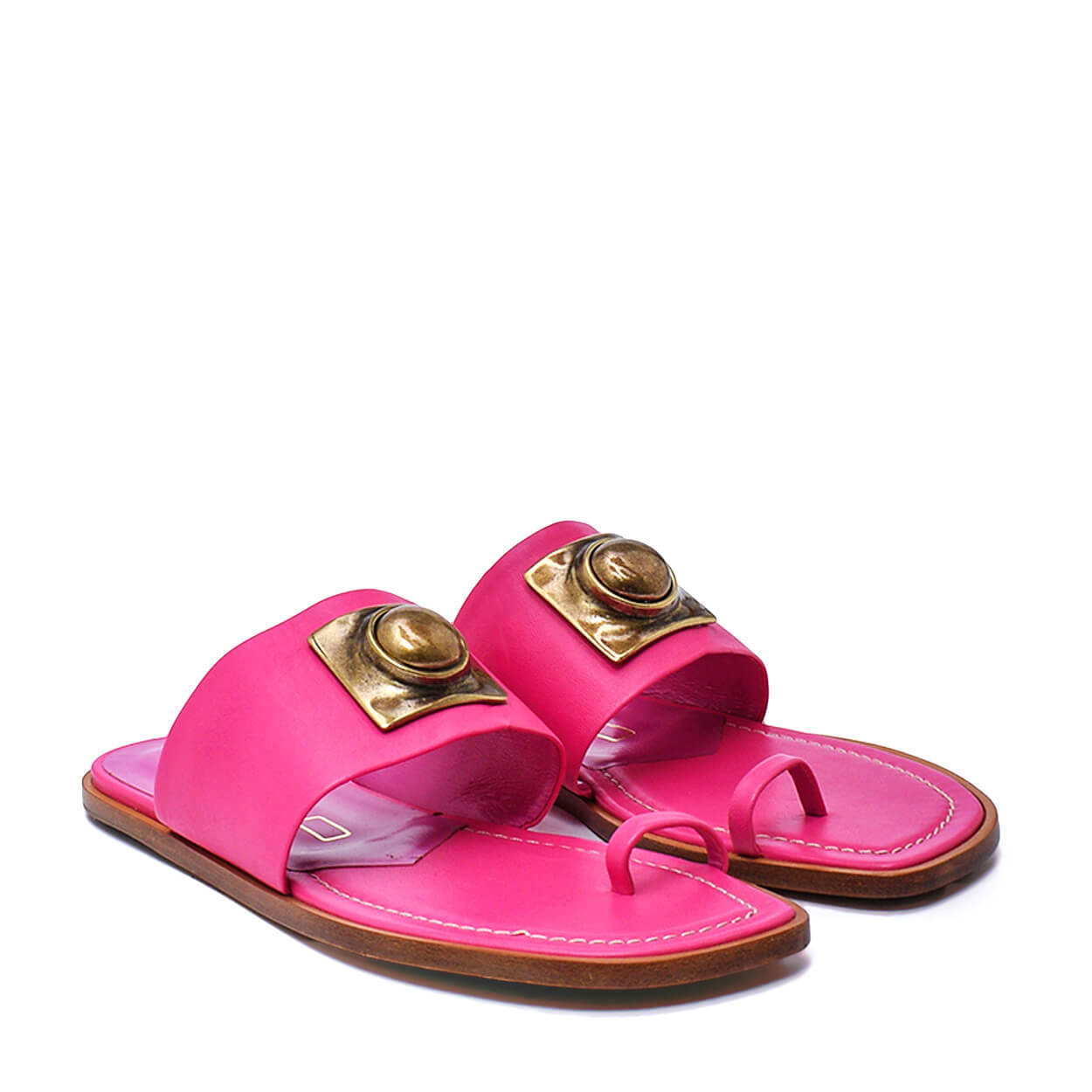 Etro -Pink Leather Ball stud toe strap sandals 39